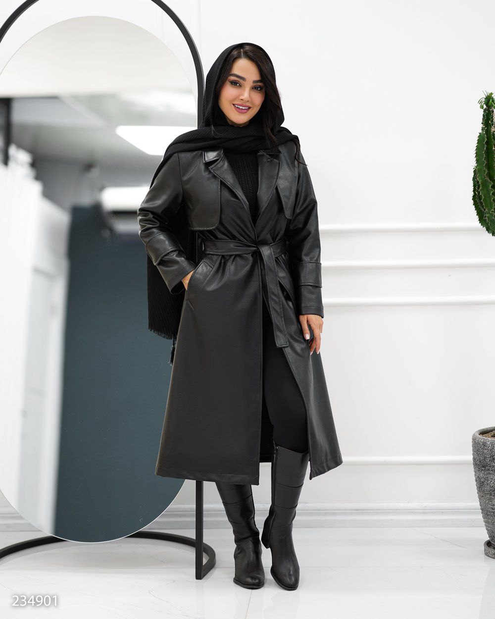 پالتو بلند چرم مدل پاتریشا کد 2349 زنانه (ضمانت اصالت )ارسال رایگان - Image 5