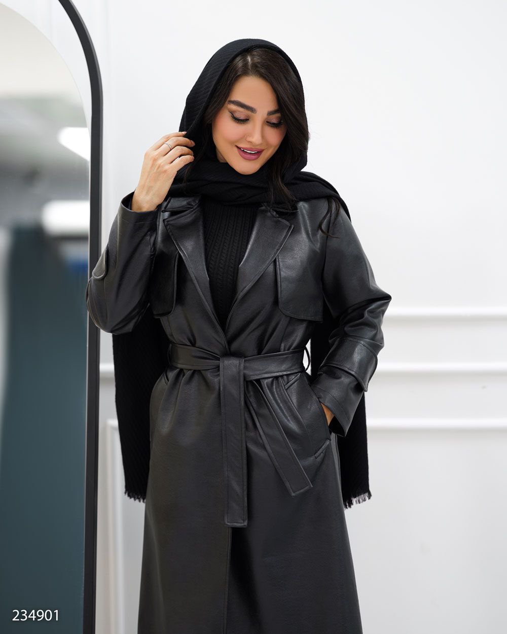 پالتو بلند چرم مدل پاتریشا کد 2349 زنانه (ضمانت اصالت )ارسال رایگان - Image 4
